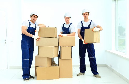 Staff reviewing safety procedures before a moving job