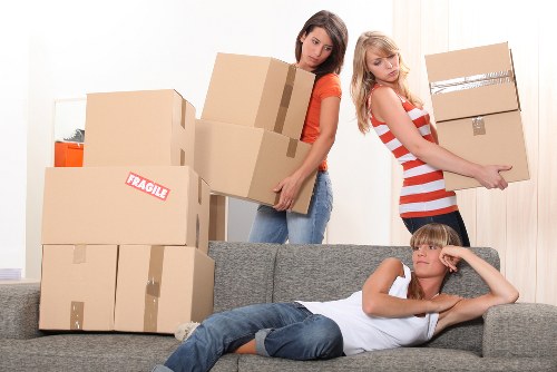 Commercial office furniture and equipment being handled during a Crouch End relocation